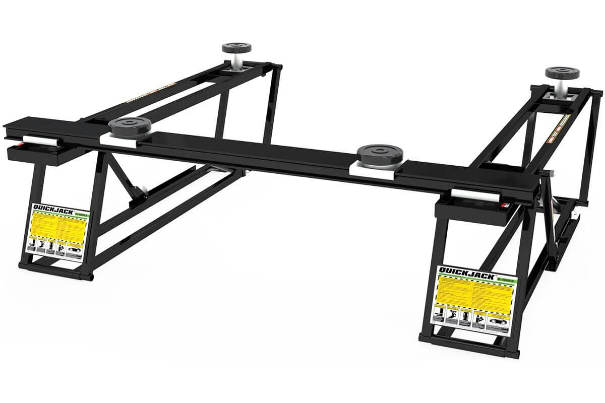 QuickJack 5000TLX extended portable car lift with 5000 lb capacity, ideal for home garages and light-duty vehicles.