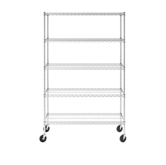 SafeRacks 18" x 48" x 72" 5-tier wire rack on wheels for versatile storage and organization 