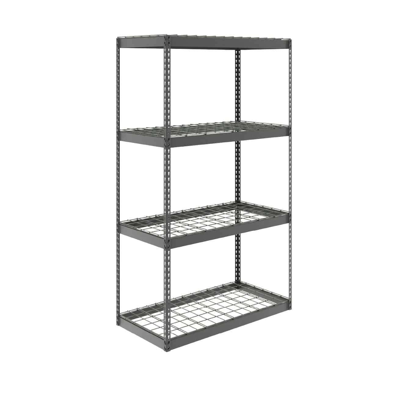 SafeRacks 24" x 48" x 84" heavy-duty garage shelving unit with four adjustable shelves.