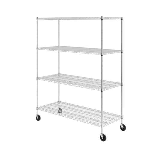 SafeRacks 24" x 60" x 72" 4-tier wire rack with wheels for versatile storage solutions.