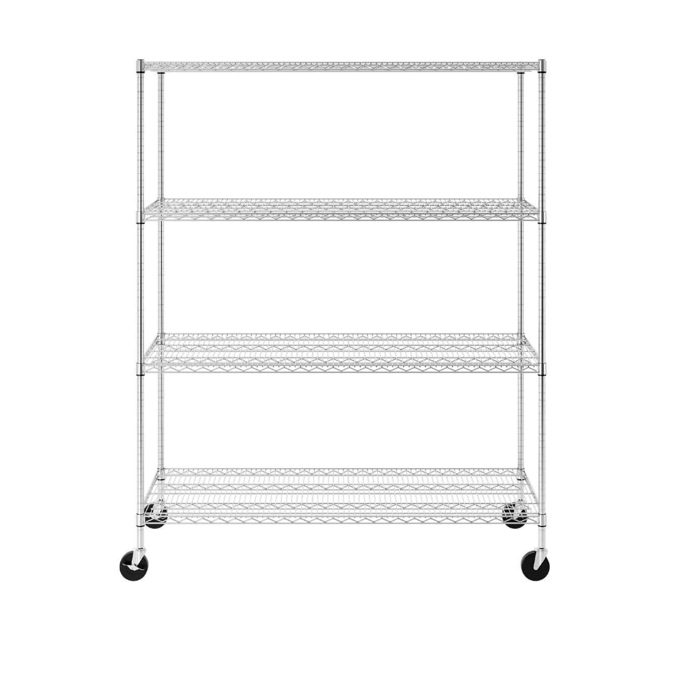 SafeRacks 24" x 60" x 72" 4-tier wire rack with adjustable shelves and wheels for versatile storage solutions.