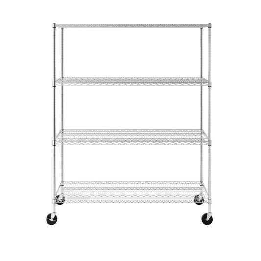 SafeRacks 24" x 60" x 72" 4-tier wire rack with adjustable shelves and wheels for versatile storage solutions. 