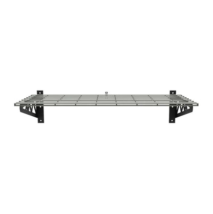 SafeRacks 18" x 36" wall shelf, strong steel design, perfect for garage storage and organization.