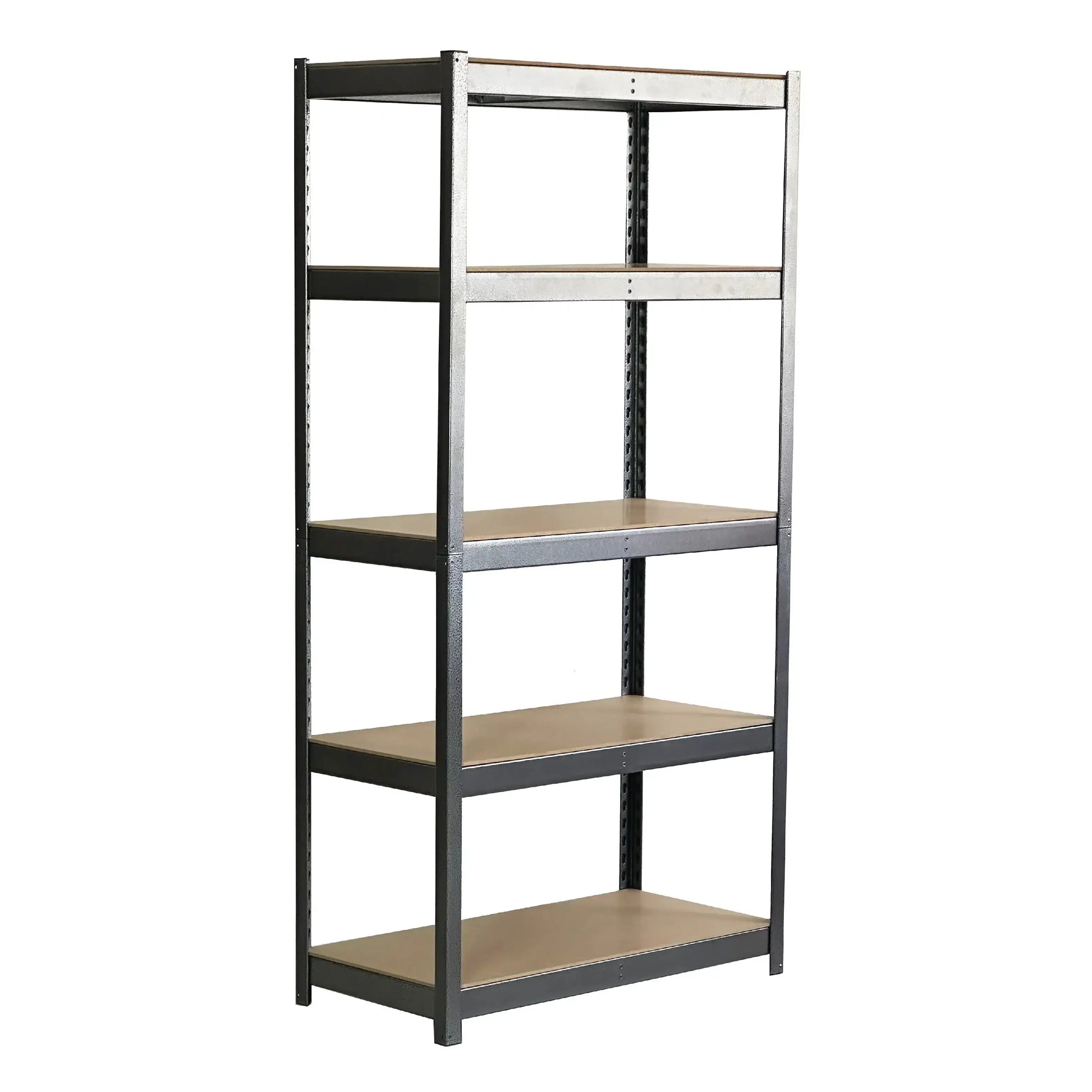 SafeRacks 18" x 36" x 72" garage shelving unit with five adjustable shelves for organized storage.