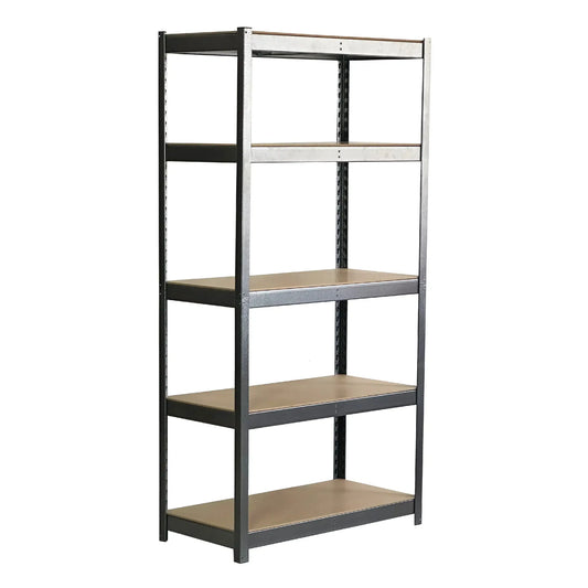 SafeRacks 18" x 36" x 72" garage shelving unit with five adjustable shelves for organized storage. 