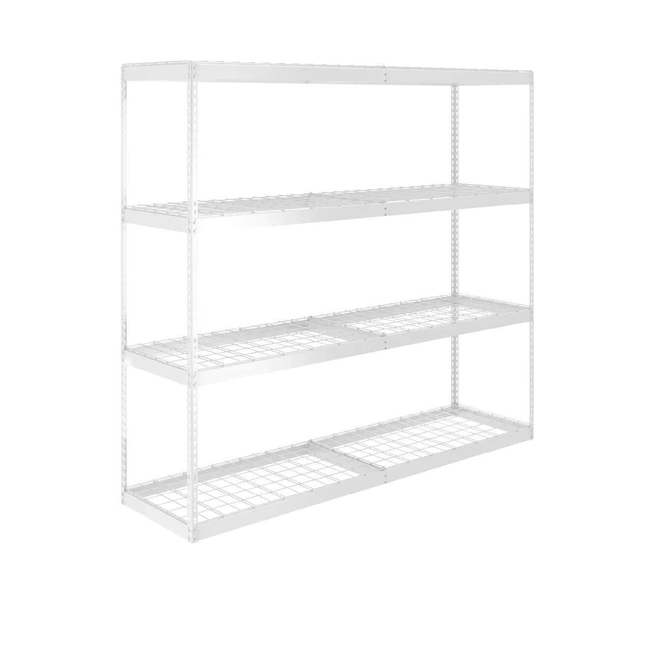 Heavy-duty 24" x 92" x 84" garage shelving with four adjustable shelves and durable powder coat finish.