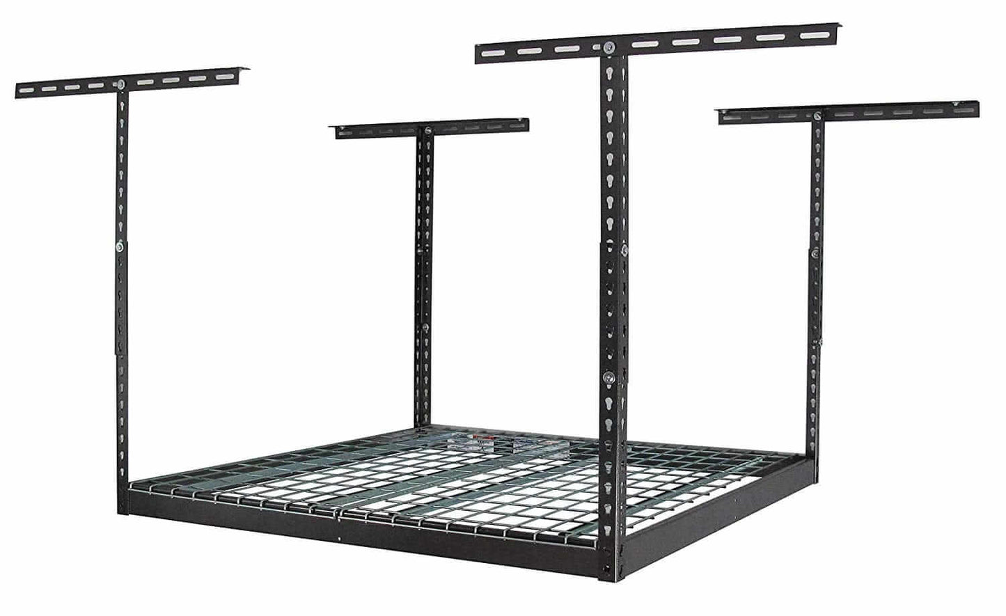 SafeRacks 4' x 4' overhead garage storage rack with adjustable height and sturdy metal frame.