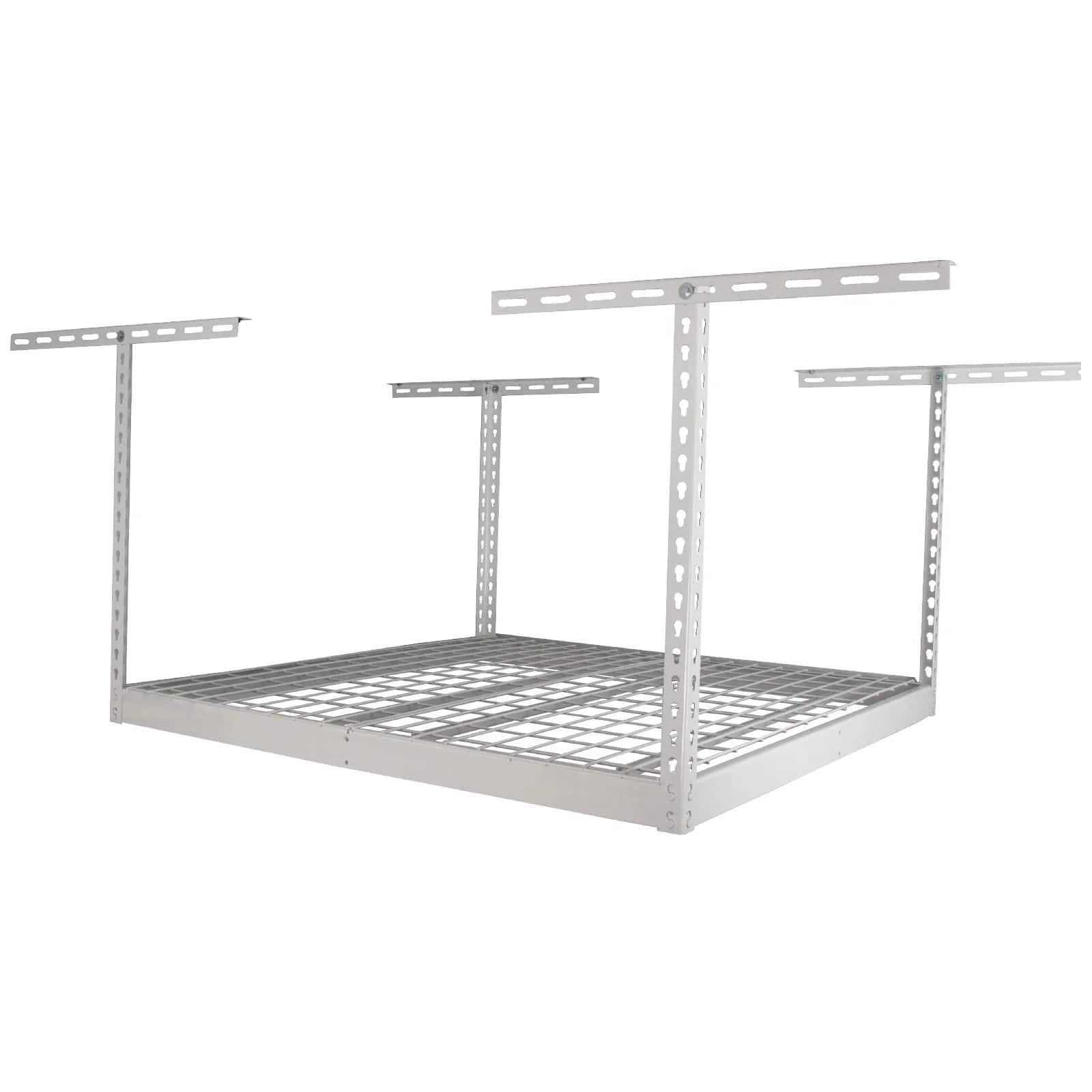 SafeRacks 4' x 4' overhead garage storage rack with adjustable height and sturdy metal frame.