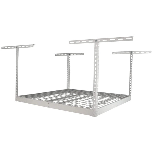 SafeRacks 4' x 4' overhead garage storage rack with adjustable height and sturdy metal frame. 