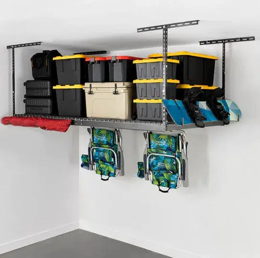 Saferacks 4' x 8' Overhead Garage Storage Bundle w/ 5 Bins (Yellow) 