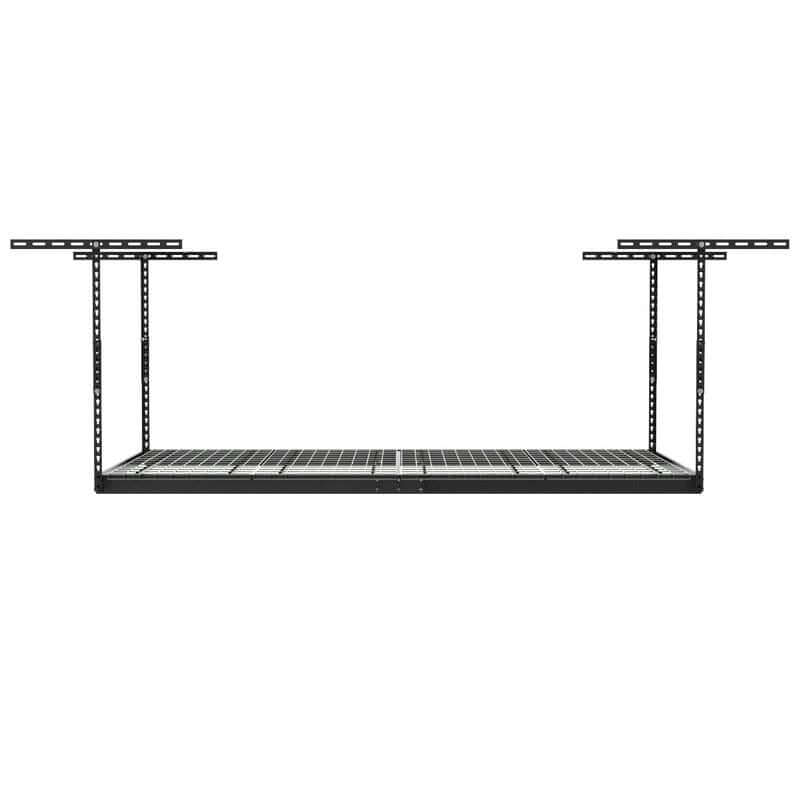 SafeRacks 4' x 8' overhead storage rack, industrial-strength steel, adjustable height, 600-pound capacity.