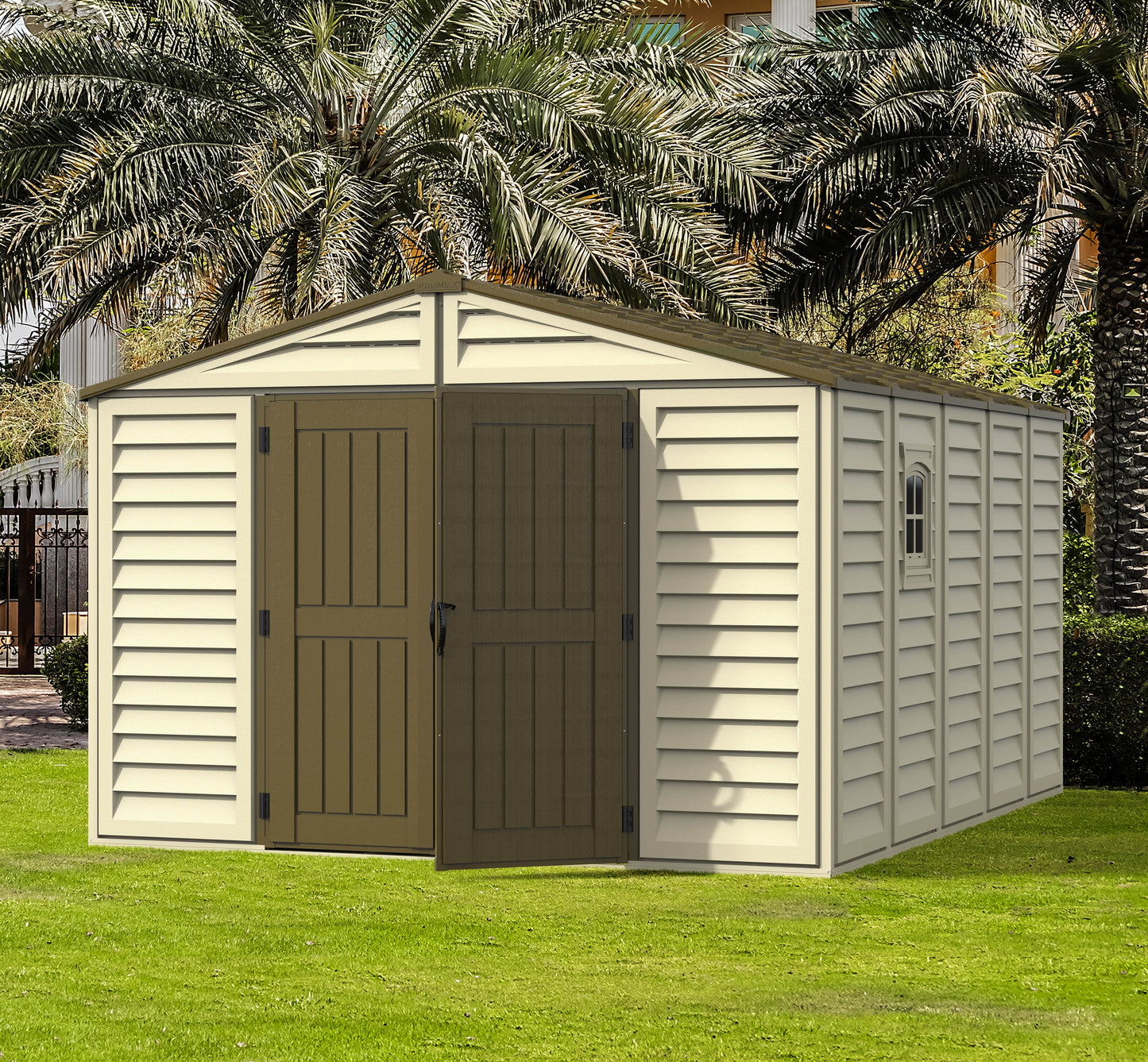 DuraMax Vinyl Shed 10.5x13 Woodbridge Plus with Foundation Kit