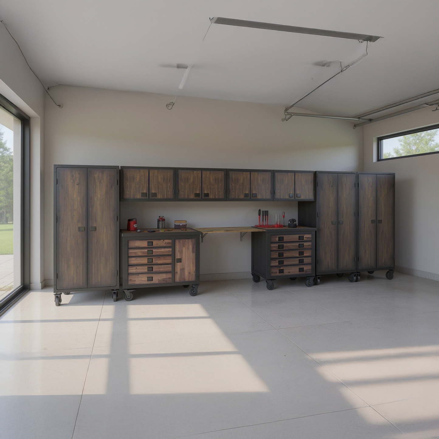 Duramax 10 Piece-Garage Storage Combo Set w/ Tool Chests, Wall Cabinets, Free Standing Cabinets and Folding Table 10P148TC136TC4WC3FC