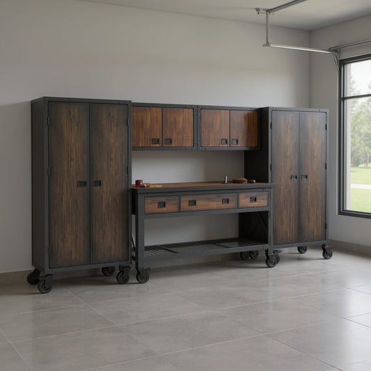 Duramax 5-Piece Garage Storage Combo Set w/ Workbench, Wall Cabinets and Free Standing Cabinets 5P1WB2WC2FC 