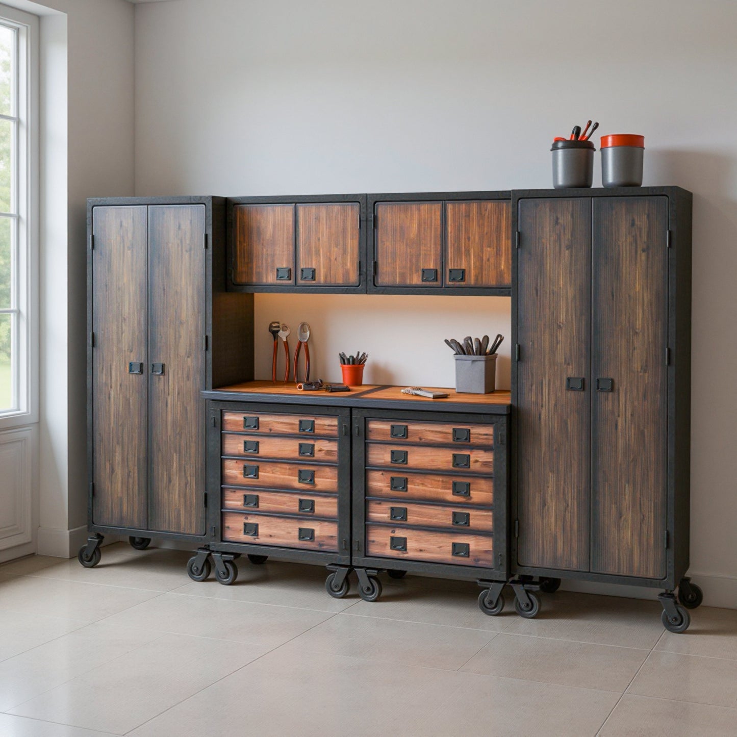 Duramax 6-Piece Garage Storage Combo Set w/ Tool Chests, Wall Cabinets and Free Standing Cabinets 6P2TC2WC2FC