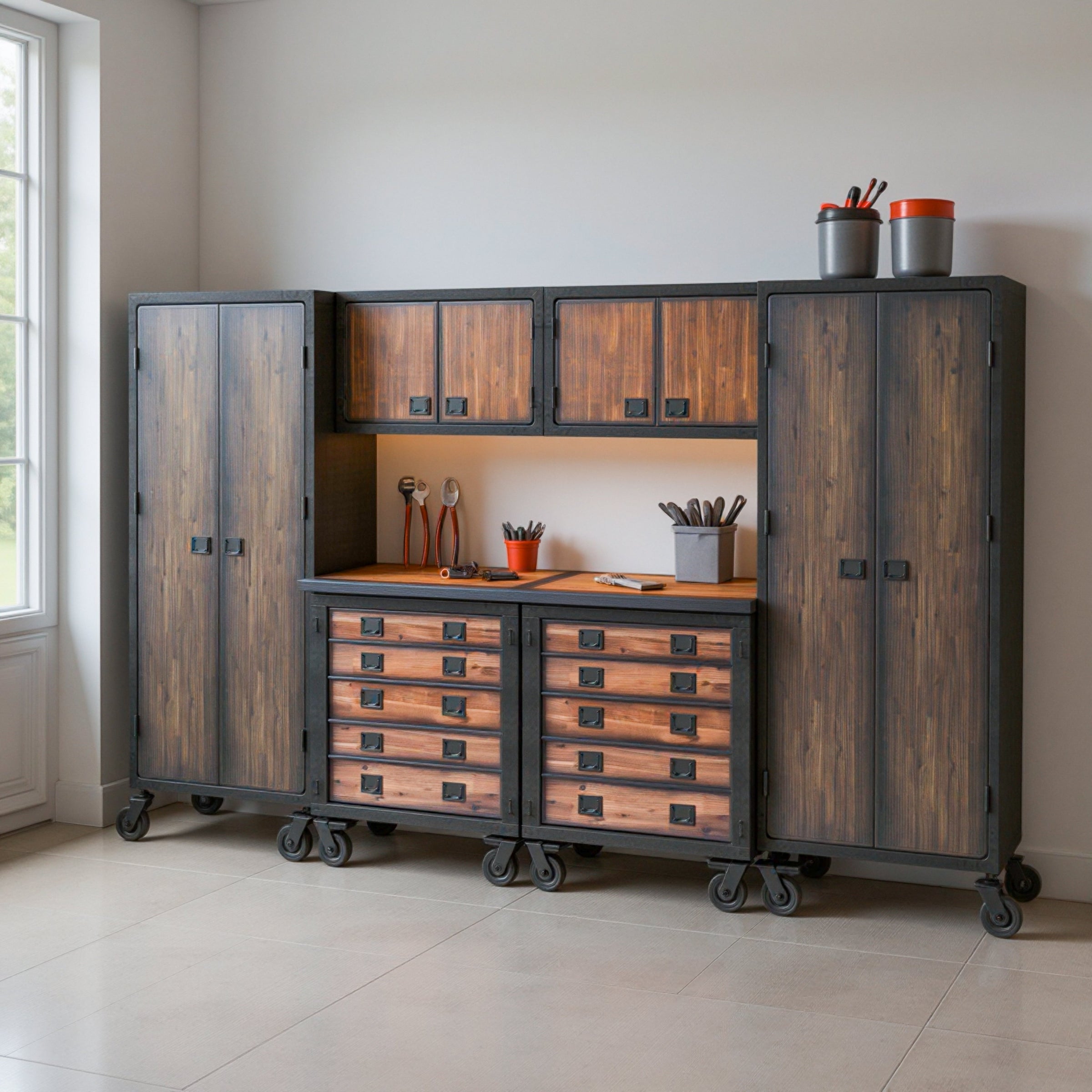 Duramax 6-Piece Garage Storage Combo Set w/ Tool Chests, Wall Cabinets and Free Standing Cabinets 6P2TC2WC2FC