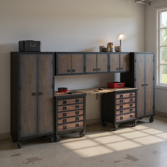 Duramax 8-Piece Garage Storage Combo Set w/ Tool Chests, Wall Cabinets, Folding Table and Free Standing Cabinets 8P2TC3WC2FC 