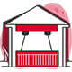 Illustration of a red and white garage storage lift