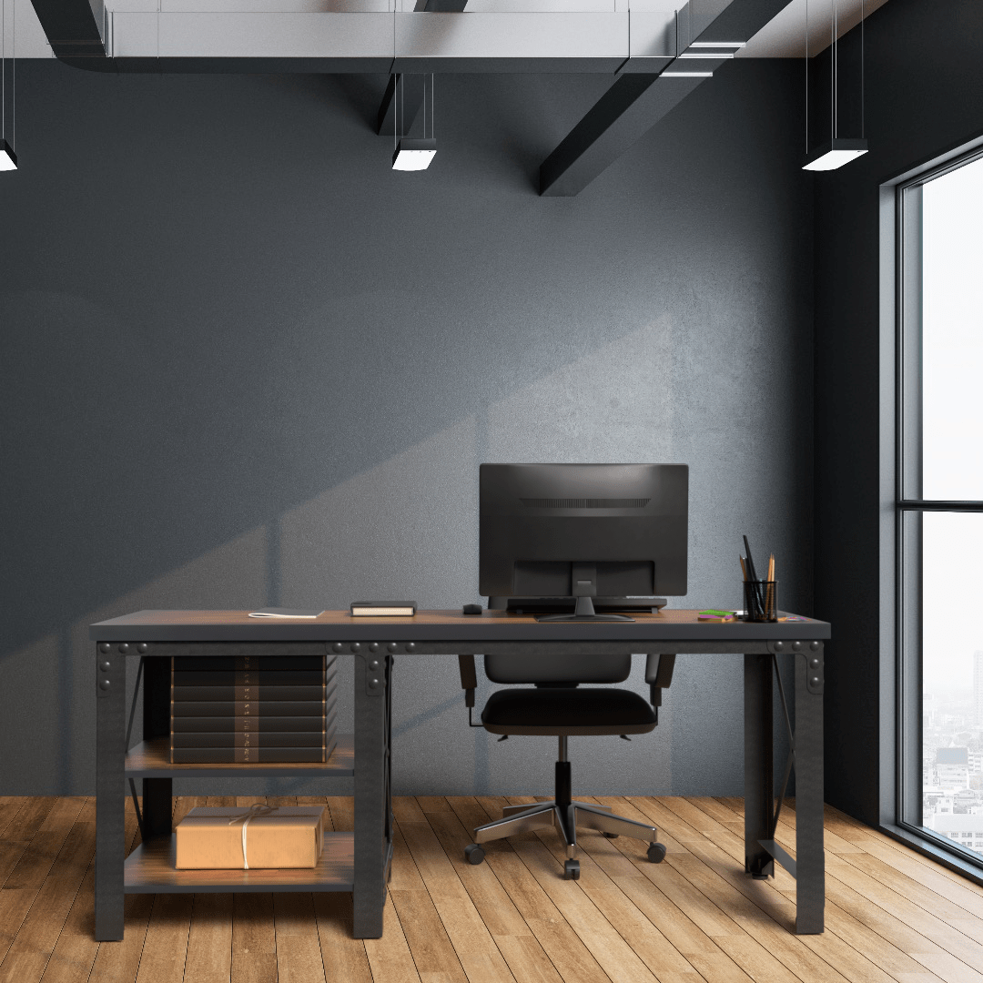 DuraMax 72 In Weston Industrial Metal & Wood desk with shelves