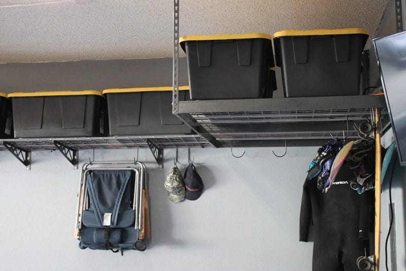 SafeRacks 4' x 8' Overhead Garage Storage Rack | Two Rack Pack with Hooks